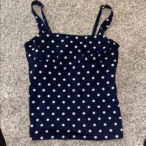 Lands' End Navy and White Polka Tankini Top